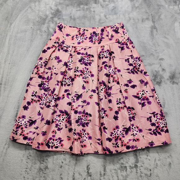 Express Design Studio Skirt Womens 6 Pink Purple Floral Silk Pleated A-Line - Picture 1 of 11